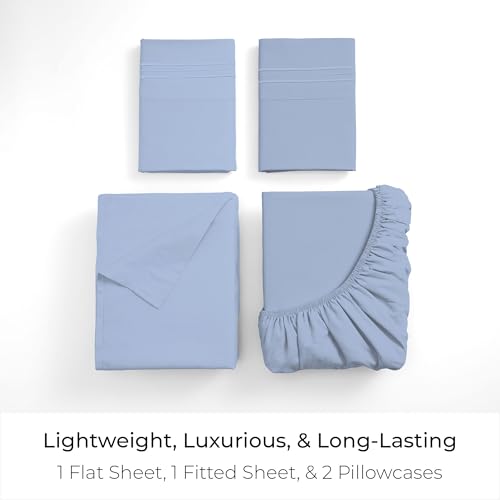 Image of Mellanni Full Sheets Set - 4 PC Iconic Collection Bedding | Hotel Luxury, Extra Soft, Cooling Bed Sheets - Wrinkle, Fade, Stain Resistant (Full, Sky Blue)