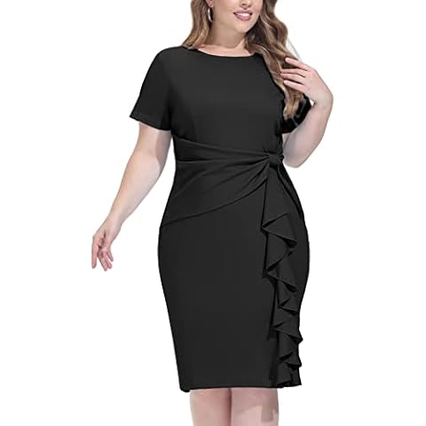Hanna Nikole Women 50s Vintage Ruffle Peplum Cocktail Pencil Knee Dress 18W Black Cover
