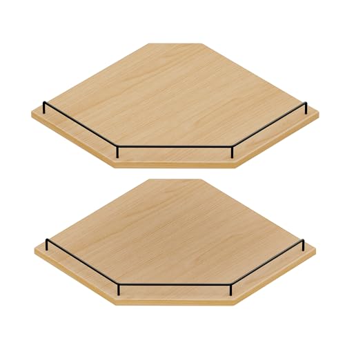 JJL Étagère d'angle Murale 30 cm, étagère Flottante hexagonale 2 Niveaux en Bois Rustique Naturel avec clôture, Organiseur de Rangement pour Appartement &...