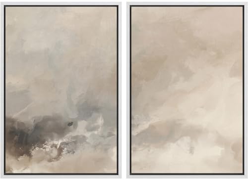 SIGNLEADER Framed Canvas Print Wall Art Muted Neutral Abstract Cloudscape Illustrations Modern Art Decorative Minimal Relax/Calm for Living Room, Bedroom, Office - 16"" x24 x2 White