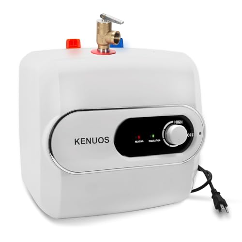 KENUOS 4 Gallon Water Heater Under Sink Instant Hot Water Heaters 1500W 110V 120V Under Counter Mini Tank Water Heater with Safety Vavle 1/2' NPT for Kitchen,Bathroom,Camper,RV, White