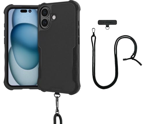 Image of Smartish iPhone 16 MagSafe Case with Crossbody Lanyard Strap - Gripzilla - [Slim + Protective] Magnetic Armor Case with Universal Detachable Shoulder Neck Strap - Black Tie Affair