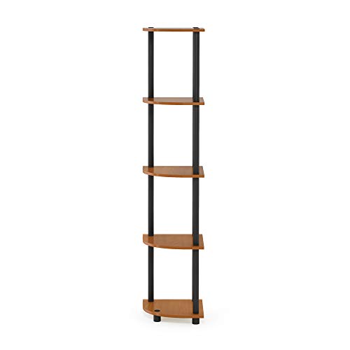 Image of Furinno TURN-N-TUBE Corner Shelf, 5-Tier Corner Bookshelf, Open Storage Shelves, for Organization and Storage, Living Room, Home Office, Garage, Bedroom, Light Cherry