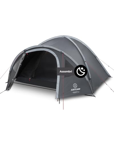 JUSTCAMP Scott Tente Igloo 4 Personnes - Abri de Camping dôme Pliable, moustiquaire - compacte, Premium - 4 Places - Igloo Tent 4 Personne, Tente extérieure - 3 x 2,5 x 1,3 m - 4,5 kg - Noir