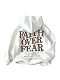 RoseSeek Girl's Letter Graphic Hoodies Long Sleeve Faith Over Fear Hoodies Sweatshirts Pullovers Trendy White Letter 14Y