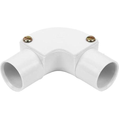 Electrical Conduit System, 25mm White PVC, Boxes, Bends, Tees and Accessories (25MM Inspection Elbow) (M4X12 Brass Box LID Screws 100PACK) (25MM Inspection Elbow White)