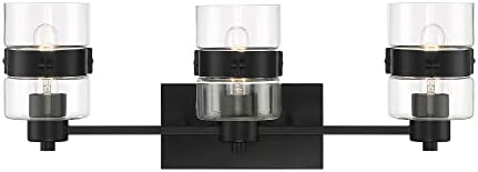 Designers Fountain Midnight LA 3-Lights Vanity Light Fixture, 24.75 Inch Wall Mount Sconce for Bathroom, Bedroom or Mirror, Matte Black, D222M-3B-MB