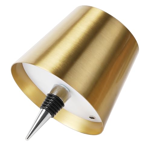 Wireless Bottle Lamp, Wireless Bottle Lamp Shade with 3 Color Temperature, Rechargeable Stepless Dimming LED Wine Bottle Lights for Any Bottle, Desk Lamp for Bedroom Restaurant - Electroplating Gold by WOKWOYIO - Used condition - US$15.63