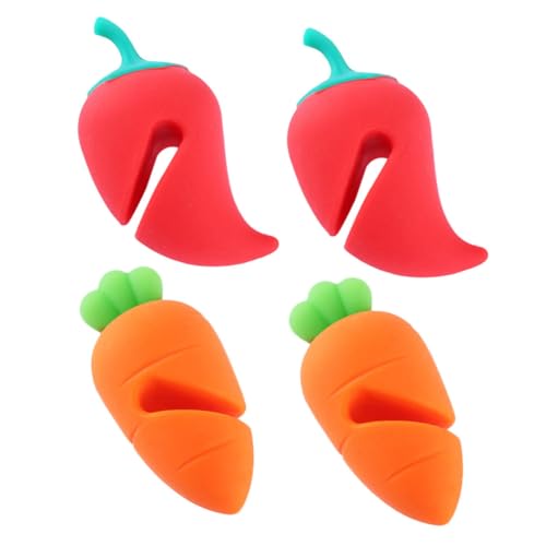 TOYANDONA 4Pcs Silicone Pot Lid Lifters Carrot Chili Shape Lid Holders Overflow Prevent Kitchen Gadgets for Slow Cooking and Clean Countertops