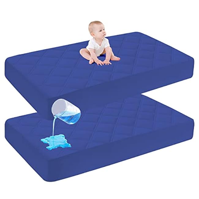 Cute Castle Baby Waterproof Crib Mattress Protector, 28x52 Inch (Pack of 2), Navy Blue