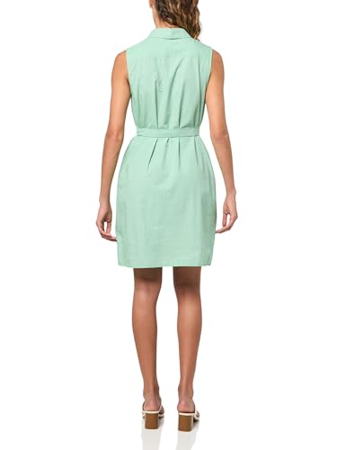 Image of Tommy Hilfiger Women's Sleeveless Collared Button Front Tie Waist Mini Shirt Dress