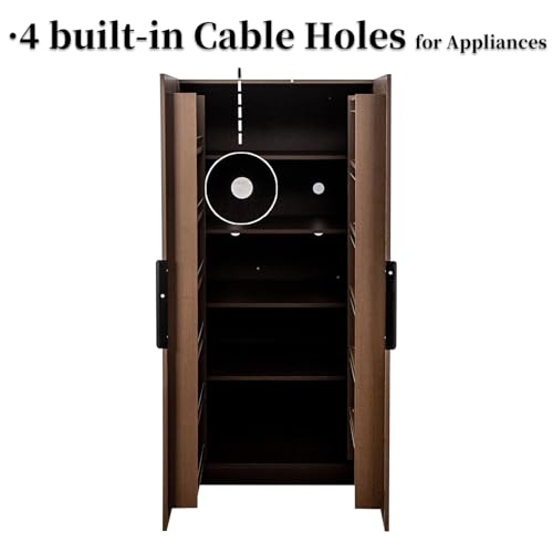 Image of 22 in Deep Kitchen Pantry Storage Cabinet with Doors and Shelves Wood Grain | Tall, Large Cupboard for Food
