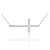 14k White Gold Contemporary Sideways Cross Necklace (16 Inches)