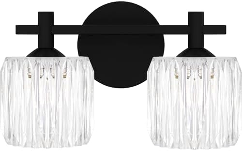 Quoizel Spade Bath Vanity Light, 13.5 Inch 2-Light LED Bathroom Fixture, Matte Black Modern Glam Light for Bathroom, Bedroom or Kitchen