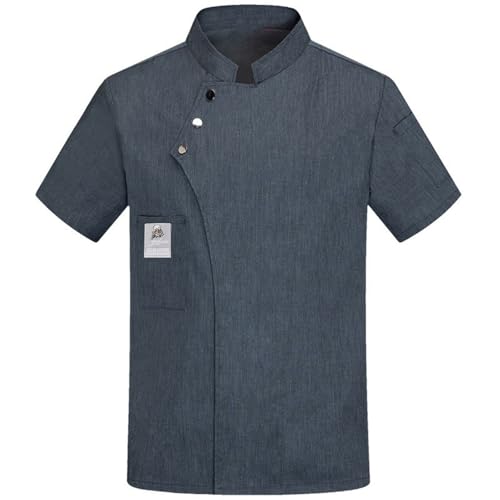 Chef Work Unisex Chef Coat Men/Women Short Sleeve Comfortable Button Closure Chefs Jacket Uniform for Kitchen Restaurant Hotel Work Clothes Cooking Apron Filipinas De Chefs para Mujer Gray