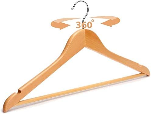 REQUISITE NEEDS Strong Wooden Hangers Brown Pack Of 20 Strong Shoulder Notches Wardrobe Wooden Garments Hangers Made By Natural Wood and Non-Slip Trouser bar (Pack Of 20)