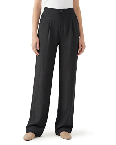 Pantalon habillé en lin femme grande taille coupe droite décontractée noir S Tall 1m80