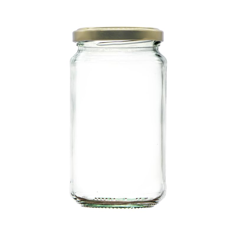 Wares of Knutsford 1lb / 370ml Airtight Glass Jam Jars with Coloured Twist Lids | Preserving Jars for Jam, Honey, Chutney & Marmalade | Dishwasher Safe (Gold Lids, 200)