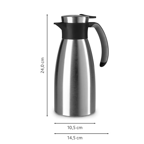 Foto von Emsa Soft Grip Isolierkanne, 1 Liter, Edelstahl, 12 Stunden heiß + 24 Stunden kalt, Auslaufsicher, Rutschfester Griff, Farbe Schwarz, 508932