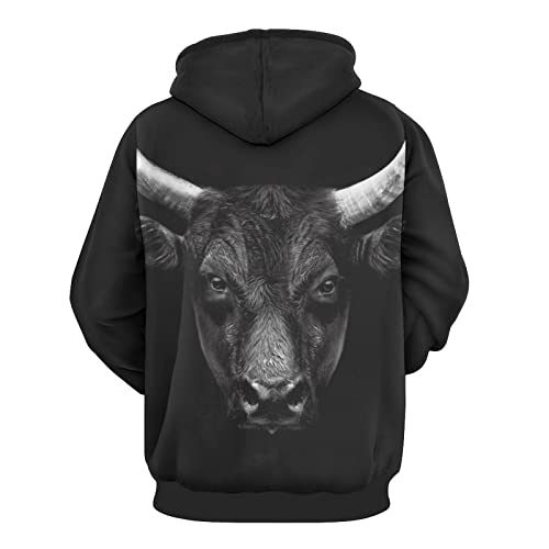 Hoodie Tête de Taureau Noir Anti-Déformation - Sweat Confort Chaud