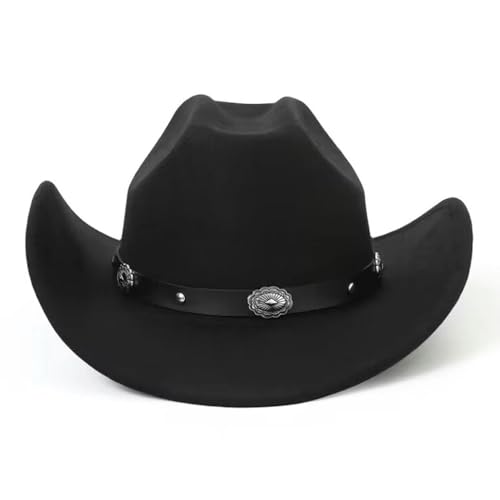 Image of Women-Classic-Western-Cowboy-Shapeable-Hat - Men-Roll-Up-Wide-Brim-Felt-Fedora-Hats-Cowgirl-Hat with Belt Buckle(M-L)