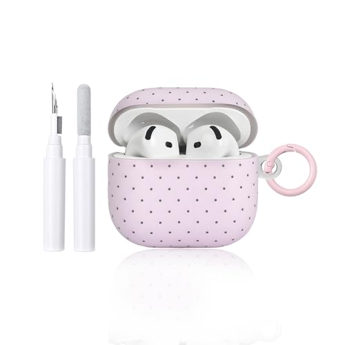 Reownest Case for AirPods 4 with Cleaner Kit Cute Polka Dot Pattern Aesthetics Design for Girls Women Keychain Shockproof Cover for Airpods 4th Generation -Pink