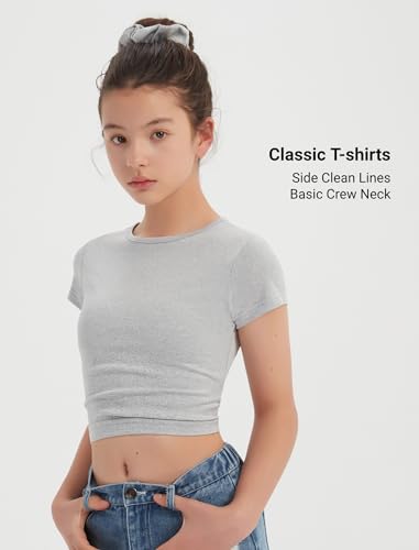 Image of EXARUS 3 Pack Girls Square Neck Top Fitted Tshirt Trendy Cute Crop Tops Tee