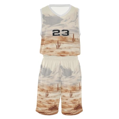 FLildon Western Desert Cowboy Boys Basketball Jersey Set Tank Top Shorts Tracksuit Sport Training Suit for Kids, XXL