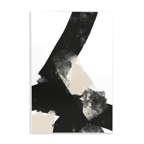 'Bold Black Shapes Curved Stripe Abstract'| Wall Plaque Art