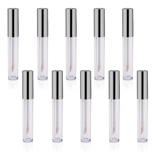 Lip Gloss Tubes, 10ml Empty Lip Gloss Tubes Containers With Brush Wand, Reusable Lipstick Tube Makeup Container, Lip Balm Bottles for DIY Makeup Such as Lip Samples, Homemade Lip Balm (12Pcs, Silver)