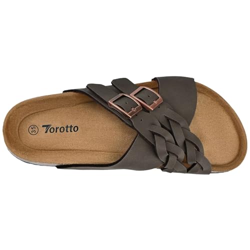 Torotto Kids Girls Boys Sandals with Cork Footbed Adjustable Strap Toddler Casual Slides Sandals Open Toes Flat (957/Dark Brown,35) — view 2