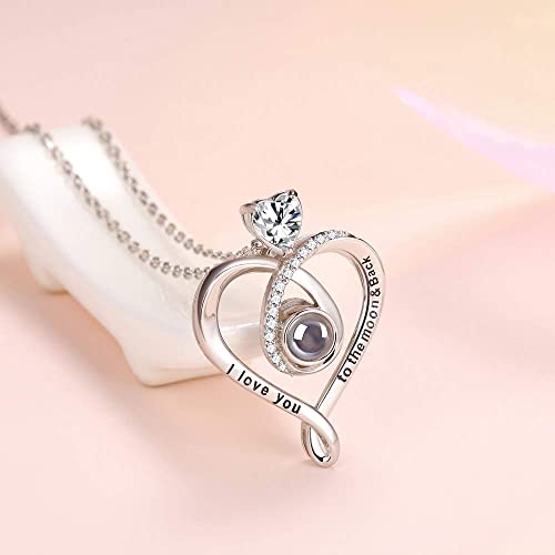 I Love You Necklace 100 Languages To The Moon And Back Jewelry For Wife Mom Birthday Gifts Sterling Silver Simulated Diamond Necklace #TOP3