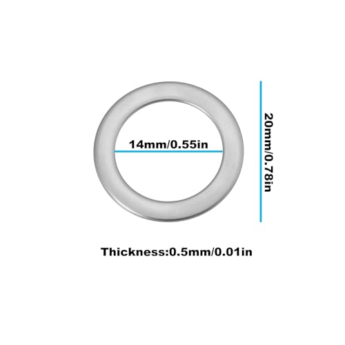ECSiNG Pedal-Abstandshalter für Fahrräder, 304 Edelstahl, Unterlegscheibe, 14 x 20 x 0,5 mm, für Fahrrad, Mountainbike, 20 Stück