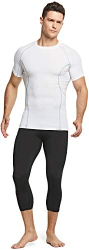 TSLA Men's Cool Dry Short Sleeve Compression Shirts, Athletic Workout Shirt, Active Sports Base Layer T-Shirts, Active(mub33) - White, Medium