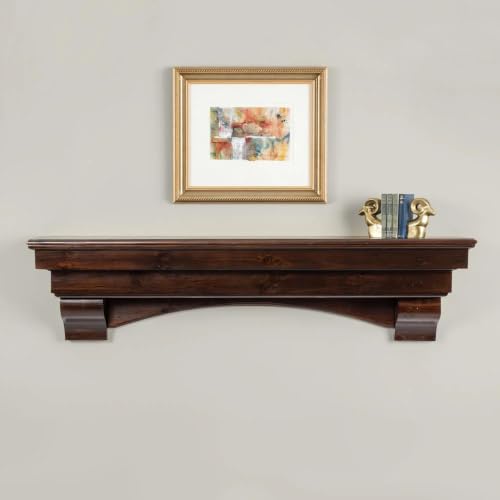 Image of MANTELSDIRECT Salem Wood Mantel Shelf with Arched Corbels - Cherry 72 Inch | Wooden Rustic Wall Mounted Shelf from Pine Wood - Perfect for Fireplaces, TVs & Decor