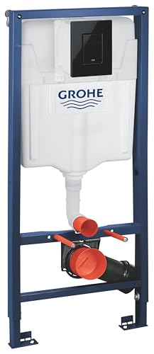 GROHE Rapid SL Pack 3-en-1 pour WC, 1,13M (Bâti-support WC suspendu avec réservoir, Double Chasse, Plaque de Chasse Skate Cosmopolitan Noir brillant),...