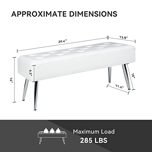 Nalupatio Modern Leather Bedroom Bench Upholstered Benches Ottoman Footrest With Metal Legs Multifunctional Bench For Dining Room Living Room Bed Room White #TOP2