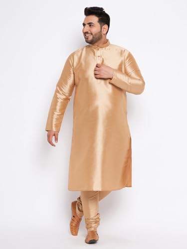 Image of Vastramay Plus Men's White Silk Blend Kurta Pyjama Set VPLUSMKWH001nPBL 44 | Independence Day