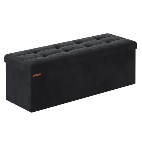 SONGMICS Mazie Collection - Storage Ottoman Bench, Foldable Foot Rest, 15 x 43 x 15 Inches, End of Bed Bench, Storage Chest, Load 660 lb, Living Room, Bedroom, Entryway, Ink Black ULSF277B01 by SONGMICS - Used condition - US$45.48