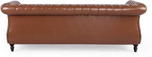 Image of Modern and Stylish 3 Seater Chesterfield Luxury Sofa with Valvet and Fabric Comfortable Sofa for Living Room, Dining Room, Hallway, and Office-(Brown).
