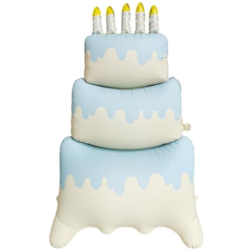 Image of Happy Birthday Cake Foil Standing Balloons 60 Inch,Gaint Three-Tier Matte Cream Blue Thickened Large Mylar Balloon for Girls Women Boys Kids Baby Shower Birthday Party Decorations Supplies