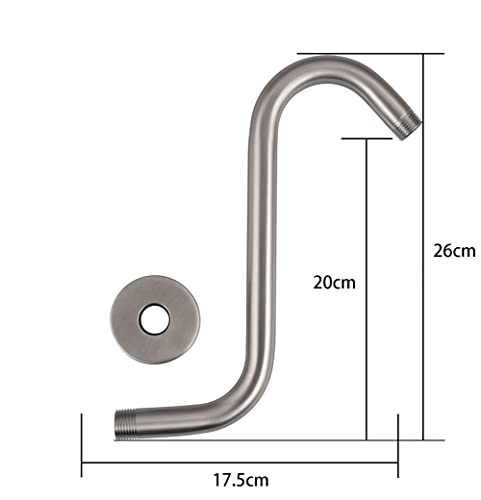 Shower Head Extension Arm,10 Inch High Rise Shower Arm With Flange,S" Shaped Shower Head Extension,Standard 1/2" Connection Brushed Nickel Finish #TOP3