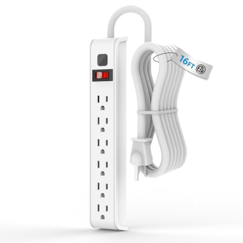 Protector contra sobretensiones Tiffcofio, Extensión de 16 pies, 6 tomas, 600 joules, cable 14 AWG, 15A/1875W, listado ETL miniatura 1