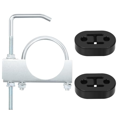 Swpeet 3Pcs 3 Inch Exhaust Clamp with Hanger and Rubber Exhaust Hangers, Heavy Duty Muffler Hanger, Universal Clamp On Exhaust Hanger, Exhaust System Hanger for 3" Car Truck Exhaust Pipe