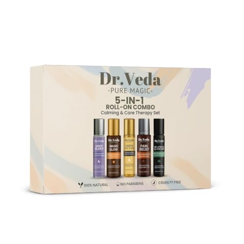 Image of Dr. Veda PURE MAGIC 5-in-1 Roll-On Combo | Deep Sleep, Pain Relief, Magic Glow, Under Eye Care & De-Stress & Focus | 100% Natural Essential Oils | Calming & Care Aromatherapy Set for Relaxation & Wellness