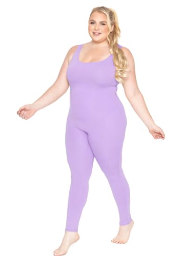 Image of STRETCH IS COMFORT Womens Plus Size Tank Unitard Athletic Rompers For Women | 95% cotton 5% spandex, round neckline, sleeveless straps, U-back, seamless front, one piece outfits for women, workout romper