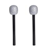 Yilistore 2 Pack Plastic Glitter Microphone Props, Sparkly Fake Stage Mic for Halloween Cosplay Disco Costume Party Favors