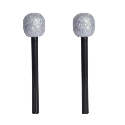 Yilistore 2 Pack Plastic Glitter Microphone Props, Sparkly Fake Stage Mic for Halloween Cosplay Disco Costume Party Favors