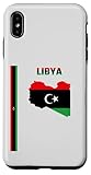 Carcasa para iPhone XS Max Bandera Libia vertical, texto 'LIBIA' y silueta de Libia mapa