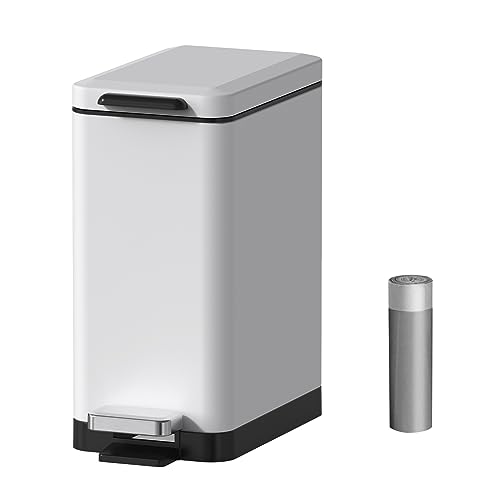 Mbillion 2.6 Gal White Soft Close Slim Bathroom Step Trash Can
